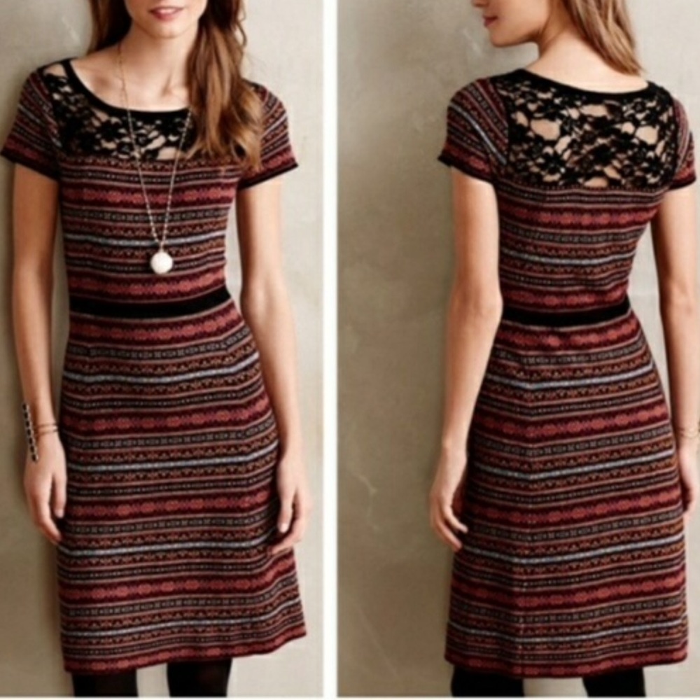 ANTHROPOLOGIE SPARROW Fair Isle Lace Sweater Dress